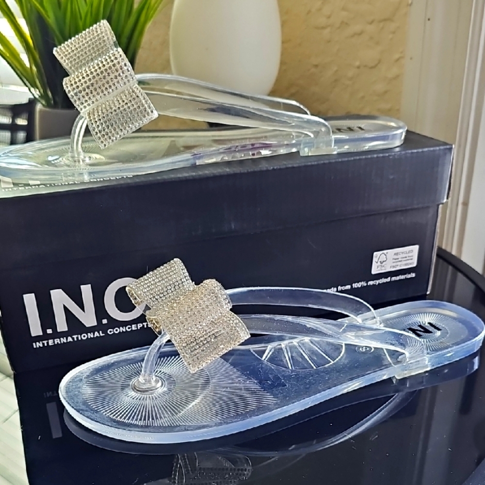 INC International Concepts Clear Sandals with Silver Accents